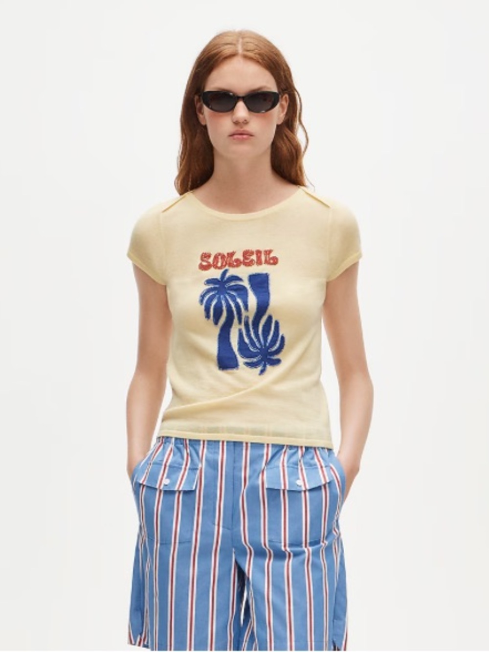 NWT J. Crew Featherweight cashmere beaded "Soleil" graphic sweater-tee